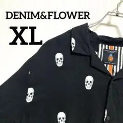 スカル　ドクロ　アロハ　総柄　DENIM&FLOWER ブラック　アロハシャツ