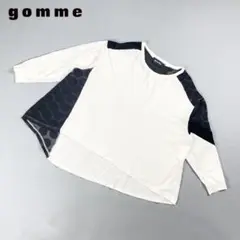 gomme 変形アシンメトリーシースルーカットソー 白黒 サイズM*CD1172