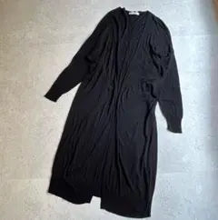 ショコラフィネローブ 薄手 レーヨン100％ロングカーディガン〔F〕長袖 黒