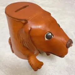【レア】VANCA CRAFT バンカクラフト　本革製　貯金箱　犬 金茶　レザー