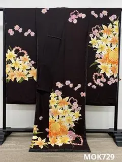 振袖 仮絵羽 舞台衣装 金駒 銀彩 銀通し 正絹 百合 未仕立て品 八掛付き