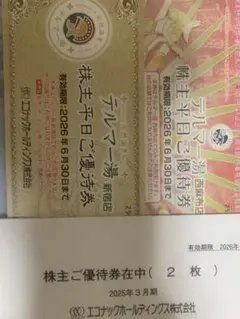 テルマー湯　新宿店、西麻布店　ご優待券 エコナッツホールディングス 2枚
