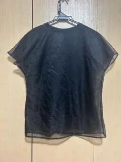 【美品】レイヤードシースルー黒半袖トップス　Lサイズ