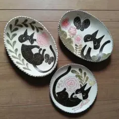 【未使用】ポタリカ工房　清水桐子　プレート（黒猫と風船） 未使用】ポタリカ工房清水桐子プレート（黒猫と風船）