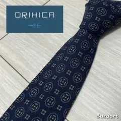 極美品✨オリヒカ プラチナライン ネクタイ ウール 紺 ネイビー 小紋