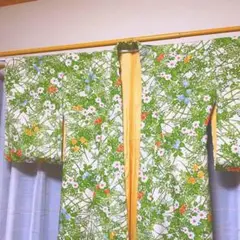 小紋 着物 花柄 緑 グリーン