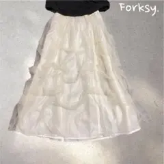 1006＊フォルクシー【F】ロングスカート　フレア　ホワイトアイボリー　チュール