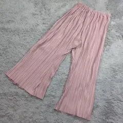 ★b1257 RELACHE【M】ピンク プリーツ カジュアルパンツ 光沢 リブ