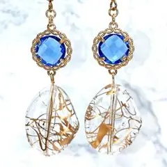 1点限り★【ピアス】ガラスチャーム×クリアドロップ ブルー 透明感 青
