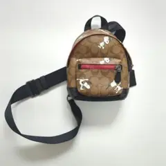 A1000 極美品 コーチ×ピーナッツ　コラボ　ミニリュック　ボディバッグ COACH】コーチ コーティングキャンバス ぺブルレザー
