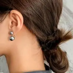 #144　2way　ダブルボールピアス　シルバー　大人可愛い　シルバーボール