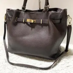 良品✨Milos トートバッグ 2way レザー ターンロック キー ブラウン