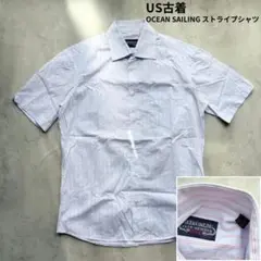 【OCEAN SAILING】US古着 ストライプシャツ半袖 ライトブルー