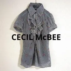 【CECIL McBEE】半袖　ブラウス　y2k　ギャル　フリル　シアー　花柄