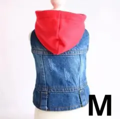 犬服ドッグウェア★フードデニム★レッド★M