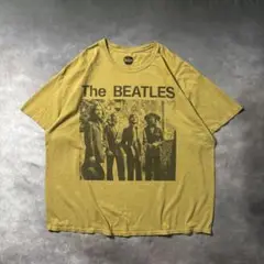 Q36 古着70s復刻BEATLES バンドTシャツ　マスタード黄フェード