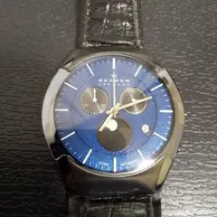 SKAGEN スカーゲン クロノグラフ ムーンフェイズ クォーツ腕時計 青文字盤