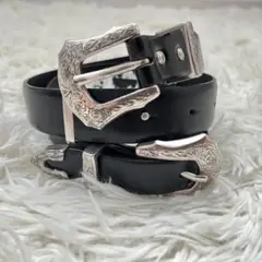 トーガ プルラ TOGApulla ダブルバックルベルト シルバー ウエスタン