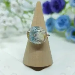 【No.256】青と白の花(ドライフラワー) リング (レジン)