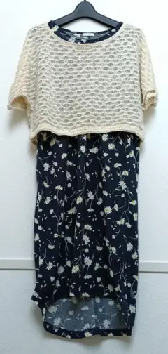 【新品】花柄ノースリーブワンピースMとニットトップスFのセット