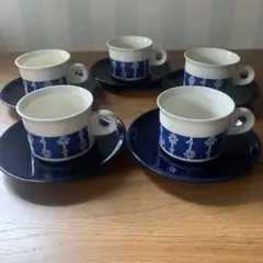 未使用 昭和レトロ ビンテージ カップ&ソーサー ネイビー お花
