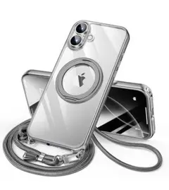 【新品・未使用】iPhone 16 用 ケース リング付き グレー ストラップ付