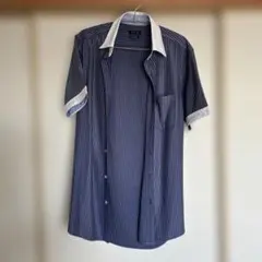 【Mサイズ】Men's Bigi ネイビーストライプ 半袖シャツ
