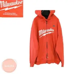 Milwaukee ロゴプリント ジップパーカー フード 赤 刺繍 M12古着