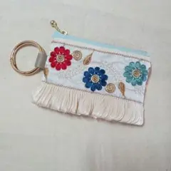 No.43 インド刺繍リボン　ミニポーチ　ハンドメイド