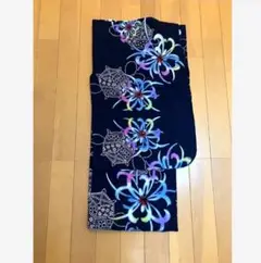 手縫い仕立て　浴衣　彼岸花　濃紺色　綿