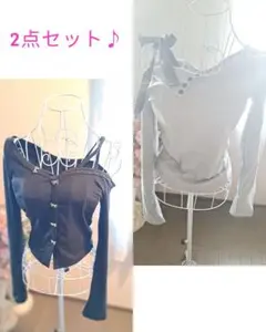 オフショルダー☆肩出しトップス☆ワンショルダー2点セット☆人気のブラック&グレー
