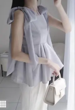 GRL オーガンジーリボンショルダーペプラムビスチェ[fo2135] グレー