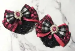 量産型 ジャボ付き ヘアクリップ 姫リボン♡ショッキングピンク♡