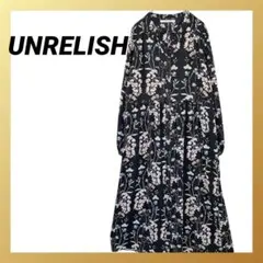 【美品】アンレリッシュ 花柄ロングワンピース ロングカーディガン 黒 F