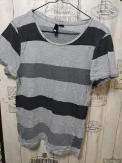 グレーとダークグレーのストライプTシャツ XS