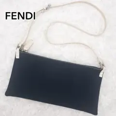 【美品】FENDI ショルダーバッグ アクセサリーポーチ ネイビー レザー