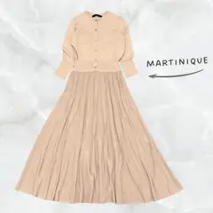マルティニーク 金ボタン ニットロングワンピース プリーツ スモーキーピンク
