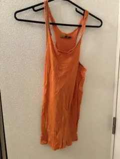 オレンジ リブ編み タンクトップ