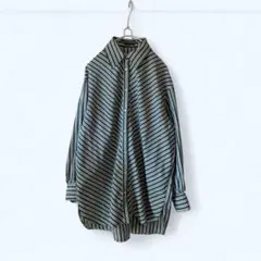 Zampa グリーン・ホワイトストライプ 長袖シャツ