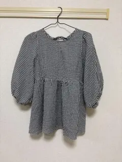 トップス　チェック柄五分袖ブラウス Mサイズ