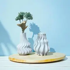 波型花瓶2点セット（スカイブルー）