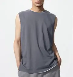 ユニクロ エアリズムコットンノースリーブTシャツ gray sサイズ