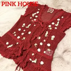 【ピンクハウス✳︎カーディガン】ボレロ 赤 レッド 花刺繍 可愛い 上着 春秋冬
