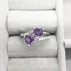 指輪 ダブル ハート 誕生石 宝石 結婚 婚約 花嫁 誕生日 記念日 ギフト
