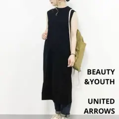 B＆Y ユナイテッドアローズ コットンスリットノースリーブワンピース　ブラック