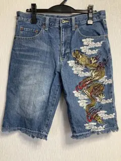 恵瑠丹如 登り龍ドラゴン 刺繍 デニムパンツ S