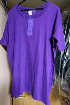 古着 XL (46-48) ヘルスニット ヘンリーネック Tシャツ 紫 USA製