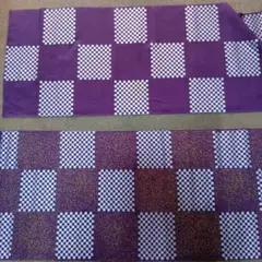 紫地　銀箔市松柄加工、銀箔市松柄加工に泥金たたき柄　ハギレ 再値下げしました。