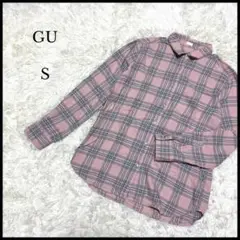 美品【GU】ジーユー チェックシャツ S くすみピンク レディース 綿100%