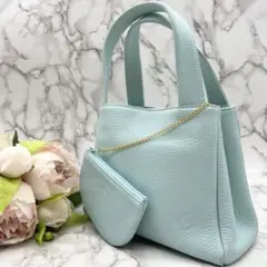 キタムラ KITAMURA ハンドバッグ ロゴ型押し シボ皮 レザー ブルー